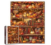 Thanksgiving Bookshelf Jigsaw Puzzle 1000 Pieces Fall Pumpkins Cornucopia Puzzle for Adults Vintage Art Jigsaw Puzzle Easy Family Puzzle Game Nights Home Wall Decor DIY Craft Gift 19.7 x 27.6 Inch
