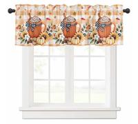 Thanksgiving Cake Thermal Insulated Window Valances with Rod Pocket - Fall Sunflower Pumpkin Yellow White Plaid Printed Curtains for Bedroom Living Room, Farmhouse Decor Tier Drapes 54"x18"