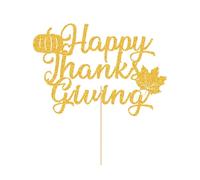 Thanksgiving Cake Topper Double-Sided Glitter Maple Leaf Pumpkin Happy Thanksgiving Cake Decoration for Fall Harvest Thanksgiving Pumpkin Party Decorations Supplies (Gold)