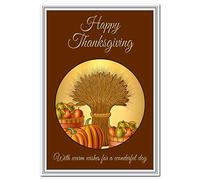 Thanksgiving Card - Beautiful Creative Design - Happy Greetings Special Wishes - Blank Inside to Write own Message - Family Friends Clients Corporate Company Business - Wheat Fruit theme