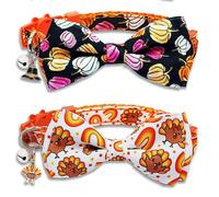 Thanksgiving Cat Collar Set 2Pack Fall-Themed Breakaway Collars with Bow Tie, Turkey & Pumpkin Print, Adjustable Nylon Safety Collars for Cats & Small Pets