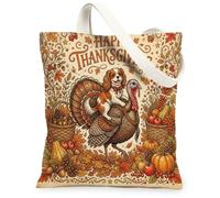 Thanksgiving Cavalier King Charles Spaniel Canvas Tote Bag for Shopping 13 * 15, Funny Turkey Reusable Grocery Shoulder Cloth Bag for Women, Dog Painting Gift Decoration
