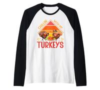 Thanksgiving Chillin with My Turkeys Funny Pilgrim Food Fall Raglan Baseball Tee