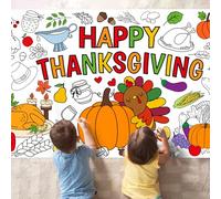 Thanksgiving Coloring Poster Tablecloth - 51 x 30 Inch Giant DIY Paper Banner with Turkey, Pumpkin, and Harvest Designs - Fun Autumn Activity for Fall Party, Classroom, or Home Decorations