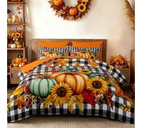 Thanksgiving Comforter Set King Size,Buffalo Plaid Pumpkin Bed in a Bag | 7-Piece Fall Bedding Set,Thanksgiving Pumpkin-Themed Set for Autumn Harvest Farmhouse Bedroom Decor