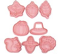 Thanksgiving Cookie Cutters Set 8pcs PP Biscuit Moulds Turkey Pumpkin Leaf Shapes for Holiday Baking Cake Decorating Tools Pink 16.5x21cm