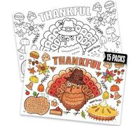 Thanksgiving Crafts for Kids 15-Pack 17X11 Coloring Placemats with Thankful - Fall Art Activities for Friendsgiving, Preschool & Kindergarten Projects for Toddlers, Girls & Boys