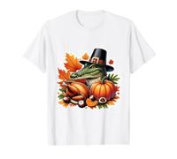 Thanksgiving Crocodile Alligator Fall Autumn Cottagecore Value Graphic T-Shirt, Men, White, L