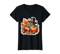 Thanksgiving Crocodile Alligator Fall Autumn Cottagecore Value Graphic T-Shirt, Women, Black, S