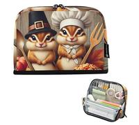 Thanksgiving Cute Pilgrim Squirrel Pencils Pouch Zipper Pencil Case Big Pencil Storage Bags Cute Pen Pouch Girls Print Kids Back to School Supplies Organizer