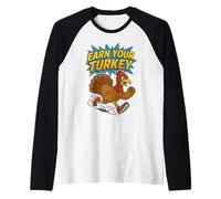 Thanksgiving Day 5k 10k Half Marathon Race Comic Book Style Raglan Baseball Tee