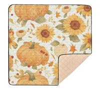 Thanksgiving Day Autumn Pumpkins and Sunflowers Soft Padded Baby Activity Play Mat for Indoor Outdoor 1-Piecing Infant Play Mat for Baby Kids Toddlers Infants, 50'' x 50''