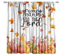 Thanksgiving Day Curtains, Autumn Maple Leaf Pumpkin Harvest Home Decor Drapes for Bedroom Living Room Kitchen Window Treatment 2 Panels Set Total Size 55" W X 63" L Inch
