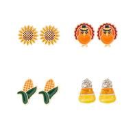 Thanksgiving Day Fall Earrings Cute Enamel Maple Leaf Pumpkin Candy Corn Turkey Squirrel Acorn Sunflower Small Stud Earrings for Women Autumn Festival Party Christmas Holiday Jewelry Accessories, S