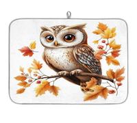 Thanksgiving Day Owl Maple Leaves Dish Drying Mat for Kitchen Counter,Absorbent Dishes Drainer Mats Washable Dish Drying Pad for Worktop Draining Racks,61x46cm