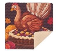 Thanksgiving Day Pumpkin Turkey and Fruit Pie Soft Foam Baby Activity Play Mat for Floor Cozy Breathable Tummy Time Mat for Baby Kids Toddlers Infants, 50'' x 50''