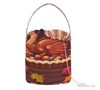Thanksgiving Day Pumpkin Turkey and Fruit Pie Yarn Bags Crochet Hook Case with Holes Storage Bags for Knit Crochet Knitting Accessory