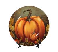 Thanksgiving Day Punmpkin Bone China Decorative Plate,8inï¼ˆ20cmï¼‰ Ceramic Decorative Plates with Display Stand,Ceramic Ornaments Art Porcelain Plate for Home Office Wall Decor Collections Plates
