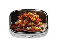 Thanksgiving Day Punmpkin Print Square Metal Pill Box Decorative Pill Case - Carry Your Meds in Style (Rectangular)