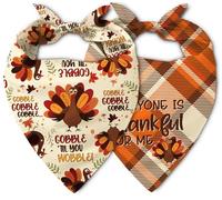 Thanksgiving Day Theme Dog Bandanas for Medium Large Dogs, Turkey Thanksgiving Day Plaid Triangle Bibs Dog Bandana Boy Girl for Festival Scraf Accessories