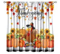 Thanksgiving Day Turkey Curtains,Farmhouse Buffalo Plaid Pumpkin Autumn Home Decor Drapes for Bedroom Living Room Kitchen Window Treatment 2 Panels Set Total Size 42" W X 45" L Inch