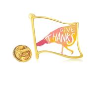 Thanksgiving Day Turkey Watercolor Golden Metal Flag Lapel Pin Badge