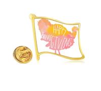 Thanksgiving Day Turkey Watercolor Pattern Golden Metal Flag Lapel Pin Badge