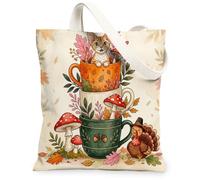 Thanksgiving Devon Rexs Cats Canvas Tote Bag for Shopping 13 * 15, Cute Turkey Reusable Grocery Shoulder Bag for Women, Fall Painting Gift Decor