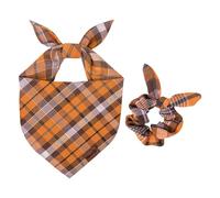 Thanksgiving Dog Bandana & Matching Scrunchie Set Plaid Pet Scarf for Small, Medium, Large Dogs, Fall Cute Matching Accessories for Dog Moms Seasonal Photo Props Gift (Small)