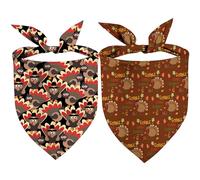 Thanksgiving Dog Bandanas 2 Pack, Gobbles and Turkey, Triangle Reversible Fall Pet Scarf, Autum, Adjustable Fit (Thanksgiving, One Size)