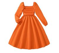 Thanksgiving Dress 4t Girls Skirt 9 12 Years Old Autumn Children's Clothing Station New Square Collar Long Sleeve Large Children's Dress 3X Denim Dress (Orange, 10 Years)