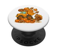 Thanksgiving Dump Truck with Pumpkins and Turkey For Boy PopSockets Adhesive PopGrip