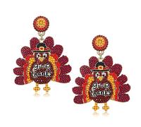 Thanksgiving Earrings Beaded Fall Earrings for Women, Handmade Pumpkin Turkey Maple Leaf Drop Dangle Earrings Thanksgiving Accessory Holiday Gifts, Beads, Rhinestone