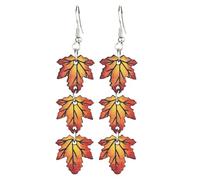 Thanksgiving Earrings for Women Wooden Thanksgiving Fall Drop Dangle Earrings Autumn Turkey Pumpkin Maple Leaf Holiday Party Jewelry Gifts, Wood, No Gemstone