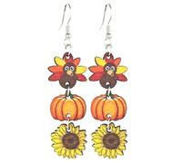 Thanksgiving Earrings for Women Wooden Thanksgiving Fall Drop Dangle Earrings Autumn Turkey Pumpkin Maple Leaf Holiday Party Jewelry Gifts, Wood, No Gemstone