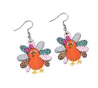 Thanksgiving Earrings for Women Wooden Turkey Pumpkin Dangle Earrings Autumn Thanksgiving Jewelry, Wood, no gem
