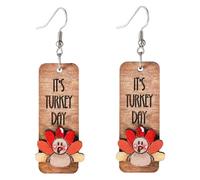 Thanksgiving earrings Handmade Autumn Turkey Chicken Pumpkin Sunflower Maple Leaf Wood Earring for Women Thanksgiving Day Jewelry Gift, L, Metal, No Gemstone