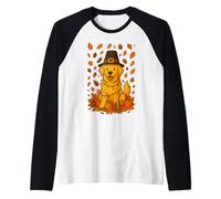Thanksgiving Fall Autumn Lights Wrapped on Golden Retriever Raglan Baseball Tee