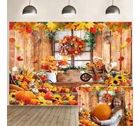 Thanksgiving Fall Backdrop for Photography 10x8ft Autumn Maple Rustic Wooden Wall Pumpkin Harvest Photoshoot Background Decorations Party Banner Kids Baby Portrait Photo Props Supplies Banner