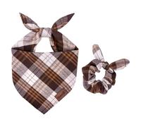 Thanksgiving Fall Dog Bandana & Matching Scrunchie Set Plaid Triangle Pet Scarf for Small, Medium, and Large Dogs Cute Owner Puppy Cats Matching Accessories Gift (Small)