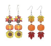 Thanksgiving Fall Earrings Cute Pumpkin Turkey Drop Dangle Earrings Funny Lightweight Maple Leaf Bat Ghost Sunflower Fall Wooden Earrings Halloween Holiday Jewelry, Wood, Agate