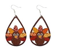 Thanksgiving Fall Earrings for Women Colorful Maple Leaf Turkey Lightweight Wood Festivel Jewelry Outfit Accessories, Zinc, No Gemstone