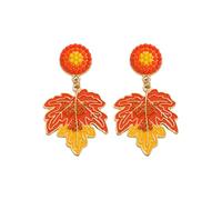 Thanksgiving Fall Earrings for Women Red Maple Leaf Dangle Earrings Harvest Orange Brown Stud Earrings Autumn Party Favors Holiday Gifts for Women, Zinc, No Gemstone