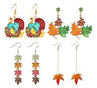 Thanksgiving Fall Earrings for Women,Turkey Pumpkin Red Maple Leaf Dangle Earrings for Thanksgiving Day Thanksgiving Jewelry, L, Zinc, No Gemstone