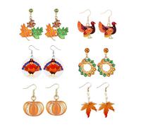 Thanksgiving Fall Earrings for Women,Turkey Pumpkin Red Maple Leaf Dangle Earrings for Thanksgiving Day Thanksgiving Jewelry, L, Zinc, No Gemstone