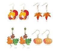 Thanksgiving Fall Earrings for Women,Turkey Pumpkin Red Maple Leaf Dangle Earrings for Thanksgiving Day Thanksgiving Jewelry, L, Zinc, No Gemstone
