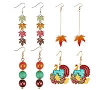 Thanksgiving Fall Earrings for Women,Turkey Pumpkin Red Maple Leaf Dangle Earrings for Thanksgiving Day Thanksgiving Jewelry, L, Zinc, No Gemstone