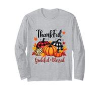 Thanksgiving Fall Leaves Pumpkin Thankful Grateful Blessed Long Sleeve T-Shirt