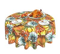 Thanksgiving Fall Pumpkin Round Tablecloth - 60 Inch Washable Reusable Table Cloth for Home Parties Dinner Picnic Dining Kitchen Decor