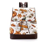 Thanksgiving Fallen Leaves and Autumn Elements Mini Faux Leather Backpack Purse, Women Ladies Rucksack Handbag School Bag